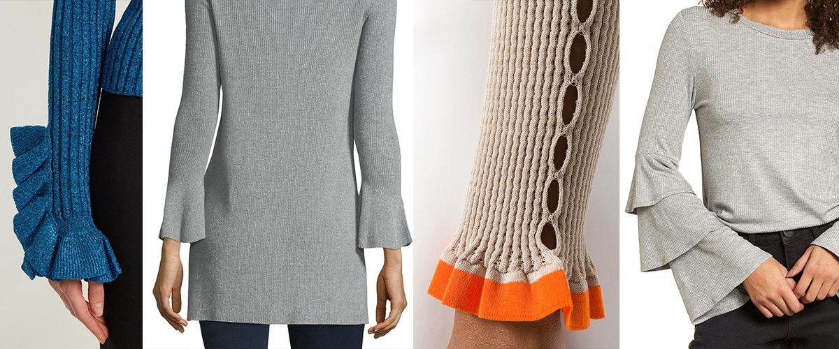 「ラッフルカフリブニット」とはどういう意味？英語で「Ruffle Cuff Rib knit」と記述するとの事。